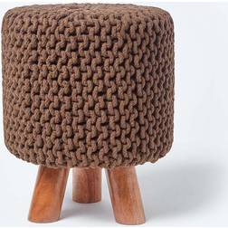 Homescapes Chocolate Tall Knitted Foot Stool