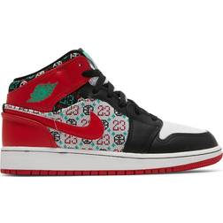 Nike Air Jordan 1 Mid SE GS Ugly Christmas Sweater - White/Black/Roma Green/University Red