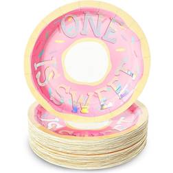 One is Sweet Donut Paper Plates for 1st Birthday Party 7 In, 48 Pack