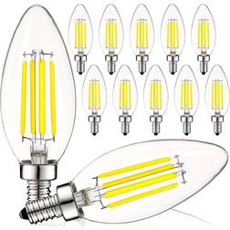 Luxrite 60-Watt Equivalent B10 Dimmable LED Light Bulbs Clear Glass Filament 5000K Bright White 12-Pack