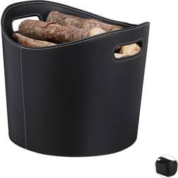 Relaxdays Cesto Portalegna l, per Camino, Borsa in Similpelle, Stabile e con Manici, Legname, Ovale, Trasportabile, Nero