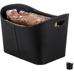 Relaxdays Panier à bûches xl, range bois de cheminée, porte-revues porte-journaux similicuir, noir