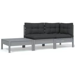 vidaXL 3-delige Loungeset Met Kussens Massief Grenenhout Grijs