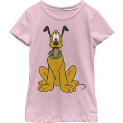 Disney Traditionell Pluto Flickor Solid Crew T-Shirt - Rosa