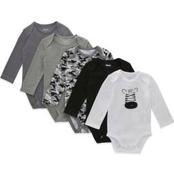 Hanes Flexy Baby Knit 4-Way Stretch Long Sleeve Bodysuits 5-Pack - Black Grey Zebra Assorted