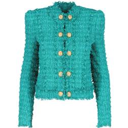 Balmain Button-embossed Collarless Tweed Jacket