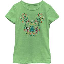 Fifth Sun Girl's Mickey & Friends Christmas Wonderland Icon Collage Child T-Shirt Green Apple