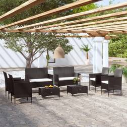 vidaXL 8-tlg Garten-Lounge-Set Mit Auflagen Poly Rattan Schwarz Modell 51 Lounge-Set