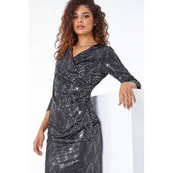 Roman Sequin Spot Side Ruched Dress