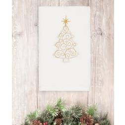 Authentic Hotel and Spa Christmas Scroll Tree Guest Towel White, Gold (76.2x40.64)