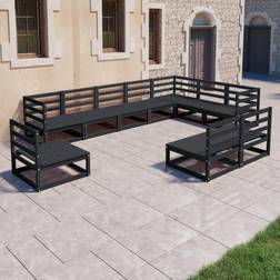 vidaXL Divani Giardino 10 pz Nero in Legno Massello di Pino Set da Lounge da Esterno