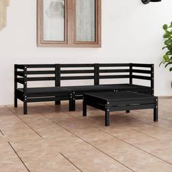 vidaXL Divani Giardino 4 pz Nero in Legno Massello di Pino Set da Lounge da Esterno