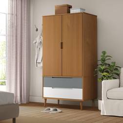 vidaXL Garde-Robe 2 Tiroirs Marron Bois Massif de Pin Armoire