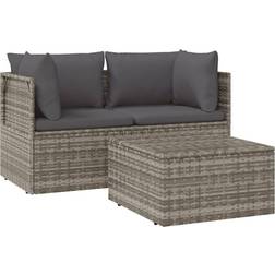 vidaXL 3-tlg Garten-Lounge-Set mit Kissen Grau Lounge-Set