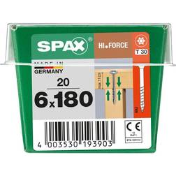 Spax Lot De 20 Vis Acier Tête Fraisée Bombée Torx Diam.6 mm x 180 mm