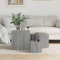 vidaXL Mesitas Auxiliares 3 Piezas Madera Contrachapada Gris Sonoma Mesa Auxiliar