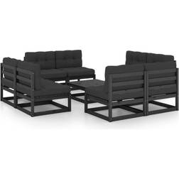 vidaXL Divani Giardino 9 pz Con Cuscini Legno Massello di Pino - Nero Set da Lounge da Esterno