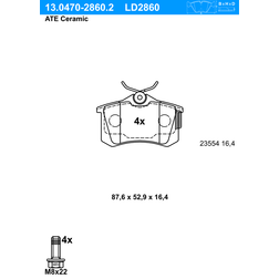 ATE Bremsbelagsatz, Scheibenbremse Hinterachse 13.0470-2860.2