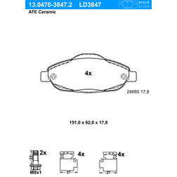 ATE Ceramic 13.0470-3847.2 Jeu de Plaquettes de Frein 13.0470-3847.2