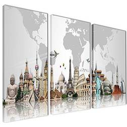 Design Art Famous Monuments Across World - Canvas Print Framed Art