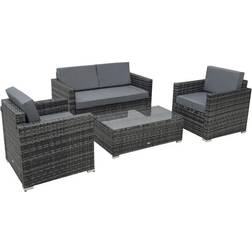 OutSunny 4-pcs - Grey Outdoor Lounge Set, 1 Table incl. 2 Chairs & 1 Sofas