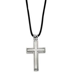 Chisel Cord Cross Necklace - Silver/Black