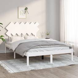 vidaXL Estructura De Cama Doble De Madera Maciza 135x190 cm Blanco