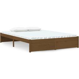 vidaXL 140x190 cm Massivt Træ Gyldenbrun Sengeramme