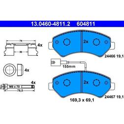 ATE Bremsbelagsatz FIAT,PEUGEOT,CITROËN 13.0460-4811.2 1611839280,1612433680,1612433780 1617284580,1623842680,425376,425464,77364161,77364319,77366023