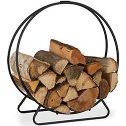 Relaxdays Firewood Rack, Round Log Cradle, Stacking Aid, Steel, Indoor Use, HxWxD 65x61x26 cm, Black