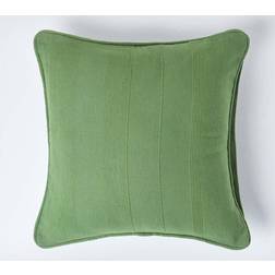 Homescapes Cotton Rajput Ribbed Dark Olive Cushion Cover Green (45x45cm)