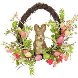 National Tree Company Bunny with Pink & Green Eggs Wreath Easter Decoration