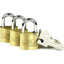 BURG WÄCHTER Sterling Brass Keyed Alike Padlocks 30mm 3 Pack