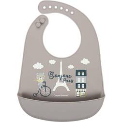 Canpol babies Bavoir en silicone avec poche Bonjour Beige