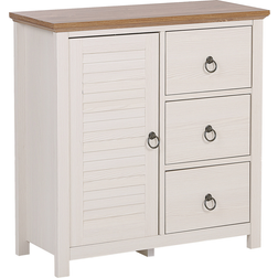 Beliani Commode Crème Avec Plateau Bois Foncé et 3 Tiroirs Buffet