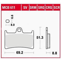 TRW Lucas Bremsbeläge organisch MCB611 69,2x51,3x8,8mm