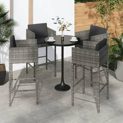 vidaXL Barhocker 4 Stk mit Kissen Grau Poly Rattan