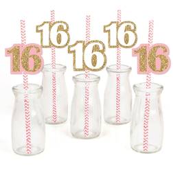 Big Dot of Happiness Sweet 16 Paper Straw Decor Birthday Party Striped Decorative Straws Set of 24