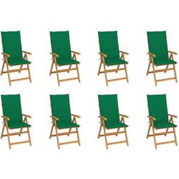 vidaXL Lot de 8 Chaises Inclinables de Jardin avec Coussins, Sièges de Terrasse, Chaises de Salle À Manger, Meubles de Patio Extérieur, Teck Solide