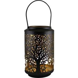 25cm Black Metal Tree Of Life Cut Out Cylinder Lantern