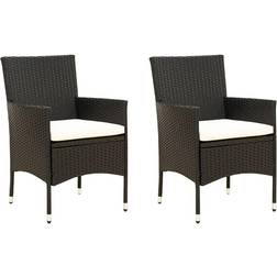 vidaXL Patio Chairs With Cushions 2 pcs Poly Rattan Black