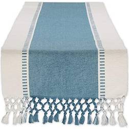 DII Storm Blue Dobby Stripe Ribbed Table Runner 13cm x 72cm Tablecloth Blue, Black