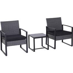 OutSunny 3 Pieces Rattan Bistro Set, 1 Table incl. 2 Chairs