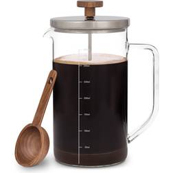 Klarstein Cafetera Francesa Ristretto 0.35 Litros Vidrio Borosilicato Acero Inoxidable Madera de Nogal