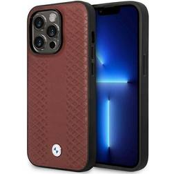 BMW iPhone 14 Pro Max Mobilskal Magsafe Diamond Pattern Burgundy