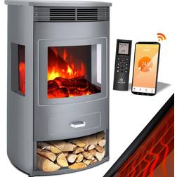 Kesser Prio Elektrokamin mit Heizung Heizlüfter Fernbedienung WiFi App 950/1900 W Kamin elektrisch LED-Flammeneffekt Kaminfeuer Elektro Kamin mit Thermostat Panorama-Sichtfenster Heizfunktion Timer