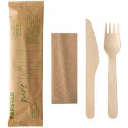 Papstar Set de couverts en bois "pur" couteau, fourchette, serviette en papier