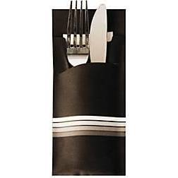 Papstar Pochettes à couverts 20 cm x 8,5 cm noir/blanc "Stripes" serviette couleur incluse 33 x 33 cm, 2-plis (Carton)