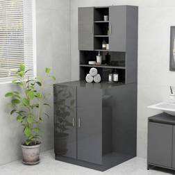 vidaXL Washing Machine Cabinet High Gloss Grey Bathroom Furniture Storage Rack