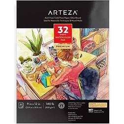 Arteza Premium Watercolor Mixed Media Pad Heavyweight Cold-Pressed Paper 9 x12 32 Sheets